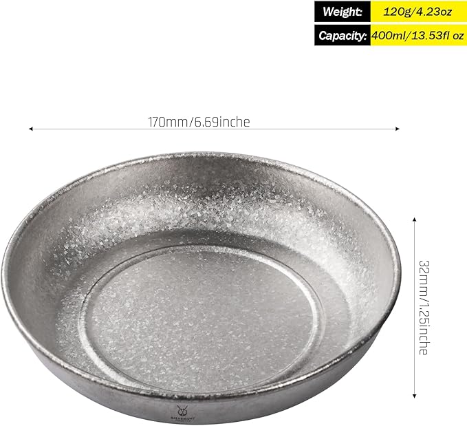 SILVERANT Titanium Camping Bowls Titanium Plate Ultra Thick &amp Durable Tableware Single Wall Cookware Mess Kit with Carry Mesh Bag for Outdoor Backpacking Hiking - Crystallized
