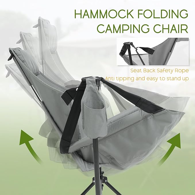 Hammock Folding Camping Chair - Outdoor Portable Swing Camp Chairs with Stand Adults Rocking Swinging Chair for Beach Lawn Patio (Grey)