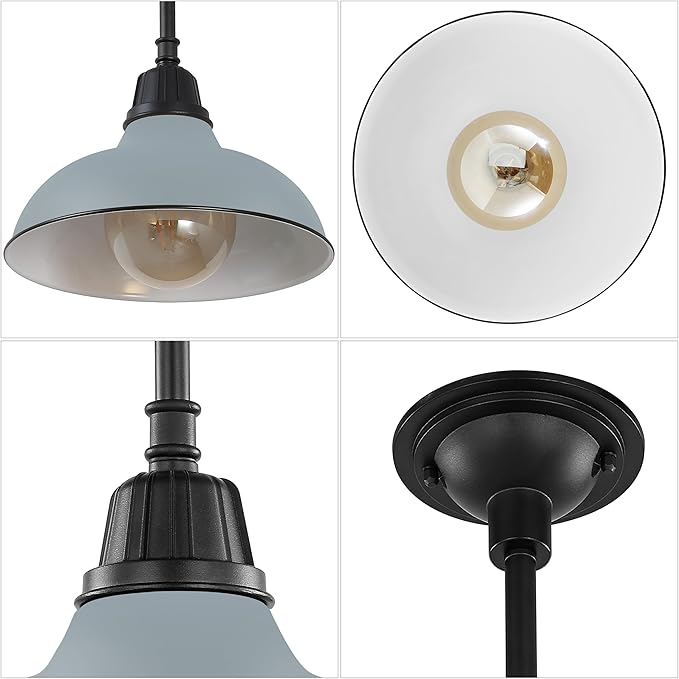 JONATHAN Y 12.25 Matte Silver 1-Light Blue Farmhouse Indoor/Outdoor LED Pendant Iron Hanging Light and Black Metal Shade Rustic Ceiling Lamp for Kitchen Island LED Bulb Included (JYL7611K)