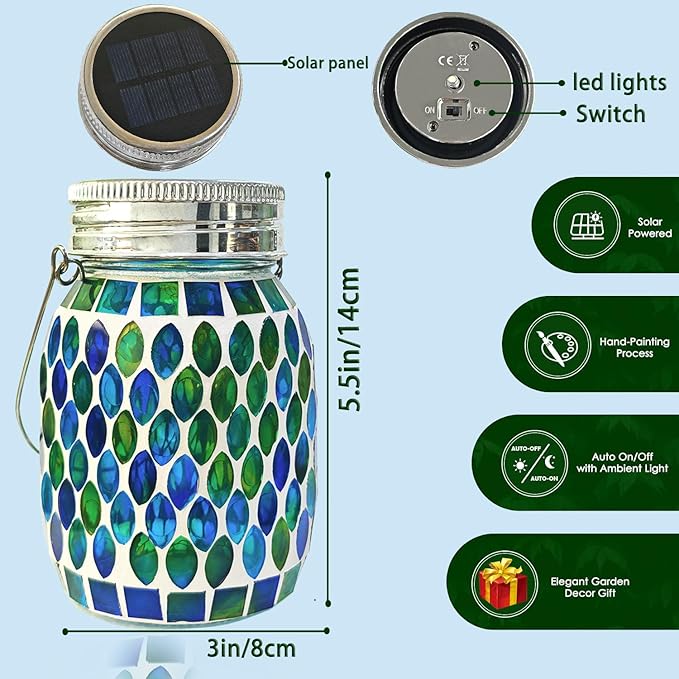 Mosaic Lights Solar Outdoor Hanging Lanterns Garden Decor Christmas Gifts for Women Mom Grandma Halloween Decor Lights Outdoor Waterproof Lights GardenPatioPathway &amp Yard Décor