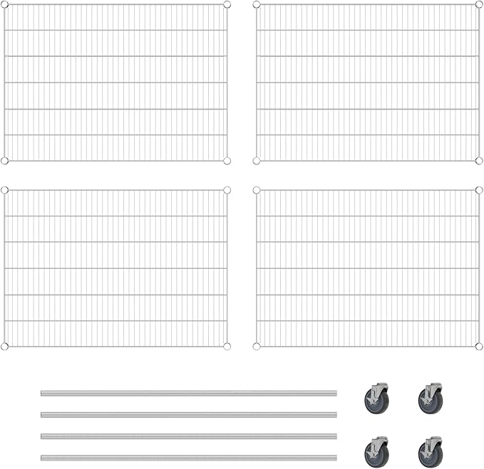 Commercial NSF Listed Chrome Mobile Wire Shelving Kit 30 x 42 x 60 with 4 Shelves Perfect for Warehouse Walk-in Refrigerator Freezer Grocery Store Restaurant Dishroom