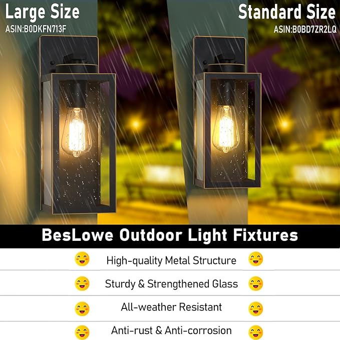 Large Size Outdoor Wall Light Fixtures Exterior Lighting Fixtures Porch Sconces Wall Mounted Waterproof Bronze Outdoor Wall Lanterns Lamps Outside Lights for House Patio Front Door Entryway 2-Pack
