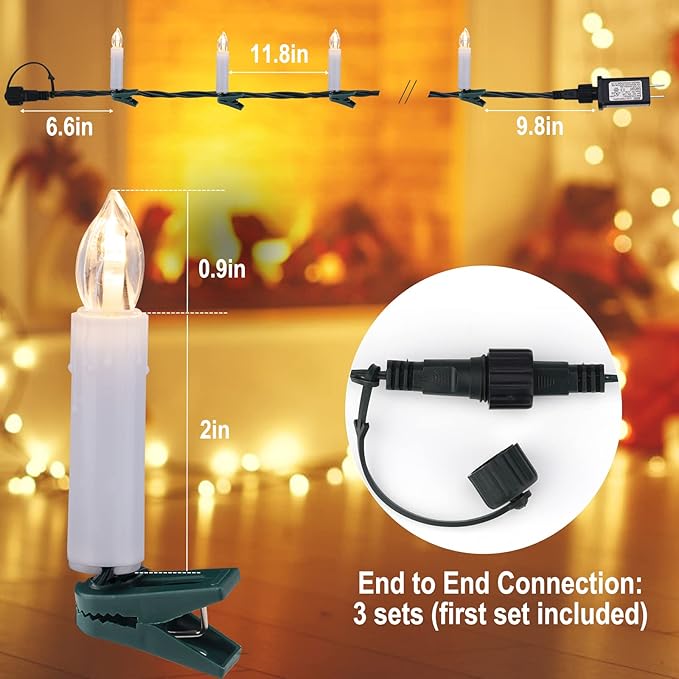 Minetom Christmas Candle String Lights 48FT 50 LED Candle Lights for Indoor Outdoor Connectable Flameless Candle Lights with Clips for Xmas Tree Holiday Seasonal Celebration Decoration Warm White