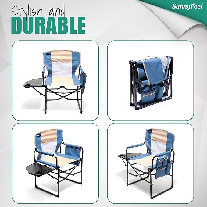 SUNNYFEEL Camping Directors Chair Heavy DutyOversized Portable Folding Chair with Side Table Pocket for Beach FishingTripPicnicLawnConcert Outdoor Foldable Camp Chairs