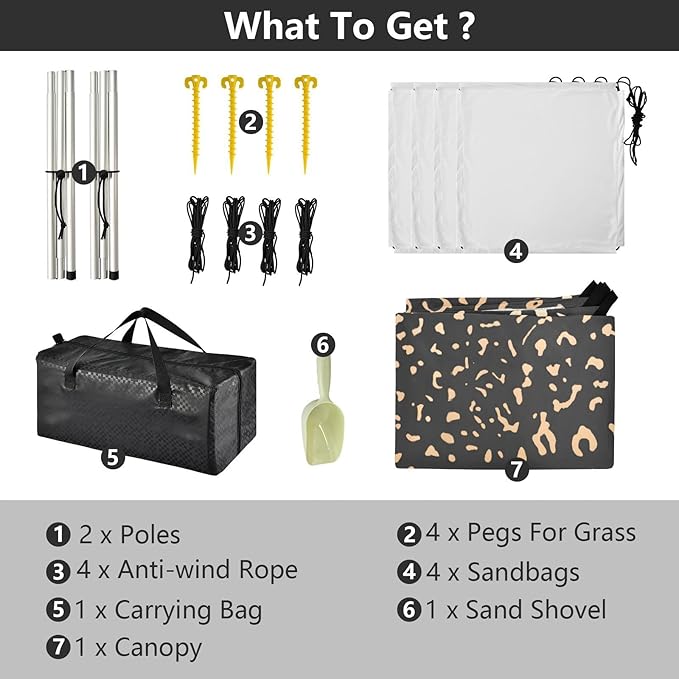 ALAZA Gold Leopard Cheetah Print Beach Tent Sun Shelter UPF50+ Protection Beach Shade Canopy w/ 4 Sandbags for Outdoor Camping Fishing Backyard Fun Picnic 10x9 ft