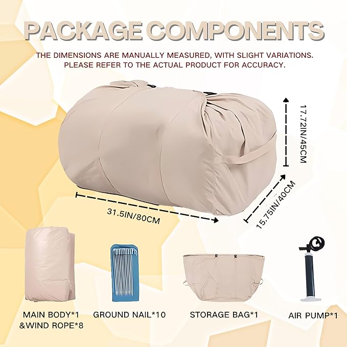 Inflatable Tent Outdoor Easy Setup Inflatable Tents for Camping Portable Blow Up Tent with Stove Jack Cotton Canvas Material for Glamping for 4 Season 4/6/8/10 Person Use