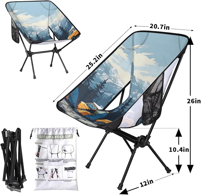 Honeybaby Folding Camping Chair Mountain Forest Car Camping Chairs Lightweight Portable Chair Outdoor Foldable Chairs for Camping Travel Picnic Beach Hiking