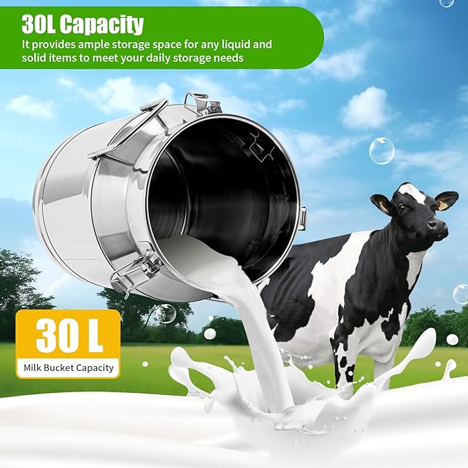 Stainless Steel Milk Can 30L/8Gal Metal Airtight Canister Food Storage Container with Lid &amp Clamps Bean Rice Cereal Storage Bucket for Kitchen Restaurant W12.6*H18.9in