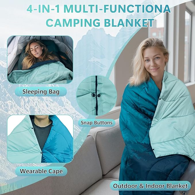 Camping Blanket Waterproof Outdoor Blankets for Sleeping Packable Ultralight Puffy Camping Quilt for Hammock Hiking Picnic Stadium Beach Cold Weather 55x78.8