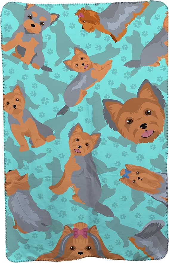 Caroline's Treasures MLM1061TBLT Blue and Tan Yorkie Soft Travel Blanket with Bag Airplane Blanket Indoor Outdoor Camping Blanket for Traveling Picnics Beach Trips Concerts