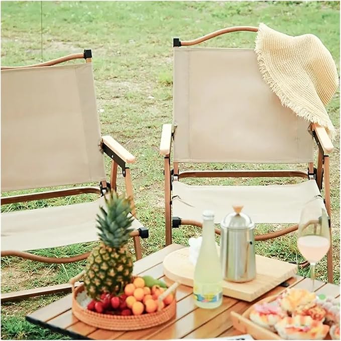 2pcs/1pcs Portable Camping Chair Outdoor Folding Alloy Wood Grain EquipmentCompatible for Comite(1PCS Khaki 78CM)