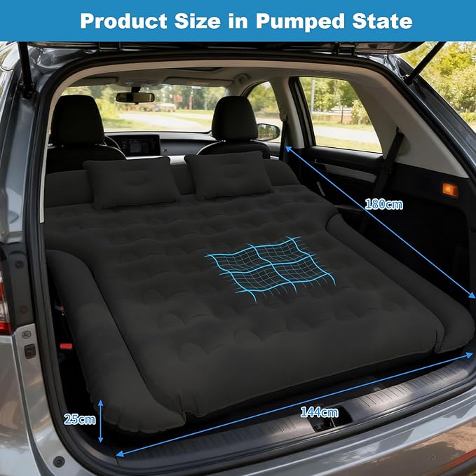 SUV Air Mattress Inflatable Bed for Car Sleeping Thickened Flocking Car Air Mattress Leakproof Comfortable Durable Cushion Cars Bed for SUVs Trunk Camping Road Trip (Black)