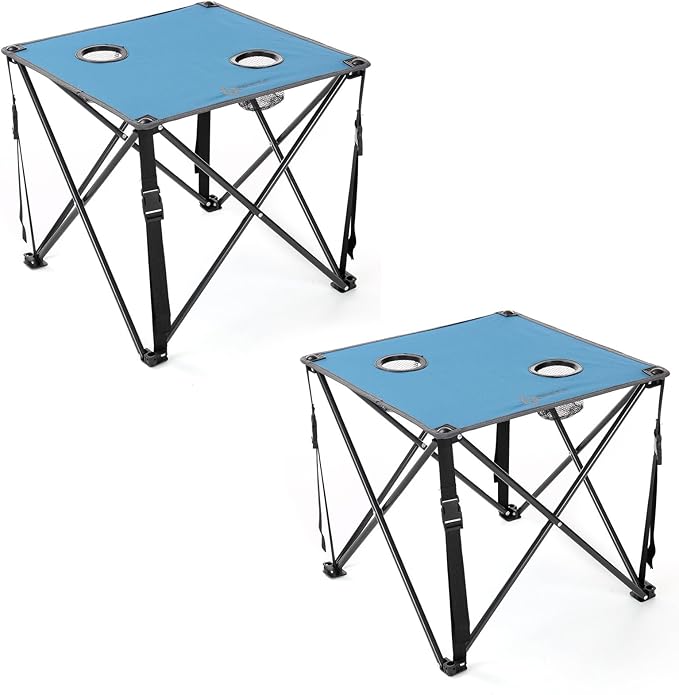 ARROWHEAD OUTDOOR 26” (66cm) Portable Camping Folding Table 2 Cup Holders Square Carrying Case Steel Frame High-Grade 600D Canvas