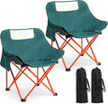 2 Pack Compact Camping Chairs Portable Folding for Outside with Carry Bag Lightweight Moon Chairs for Travel Picnic Hiking Beach Fishing 600D Oxford Supports 330lbs(Green)