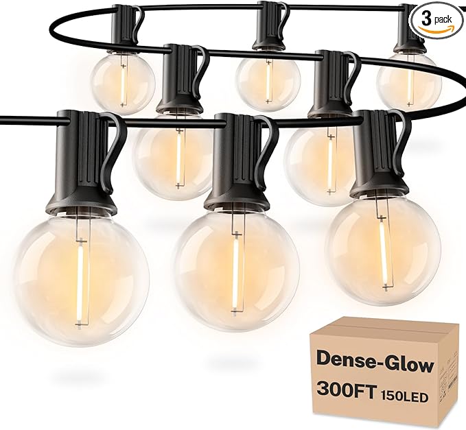 RTTY Outdoor String Lights 300ft G40 Led Patio Globe Lights with 156pcs Plastic Bulbs Shatterproof Waterproof Connectable Hanging for Porch Cafe Bistro Backyard Gazebo Balcony Deck Party