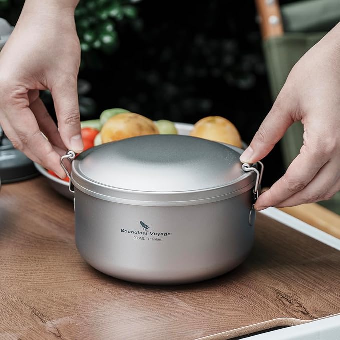 Boundless Voyage Outdoor Titanium Lunch Box Uncoated Bowls with Lid Separated Multi-layer Office Worker Bento Box Ti1095T