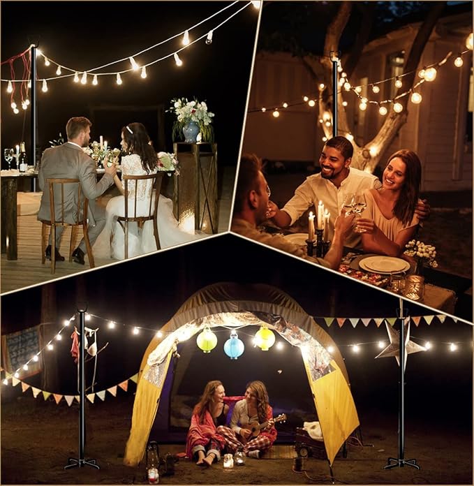 Queension 10FT Deck String Light Poles for Outdoor String Lights for Garden Backyard Patio Lighting Stand for Parties Bistro &amp Weddings 2 Pack