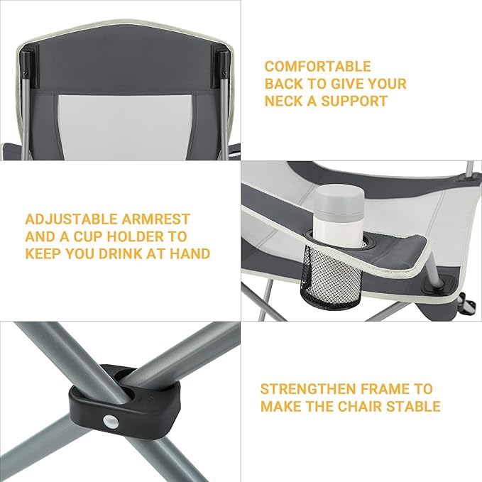 KingCamp Lightweight Camping Chair Folding Chairs for Outside Bag Chairs for Adults Outdoor Portable Quad Chair for Sports Hiking Fishing Picnic with Cup Holder