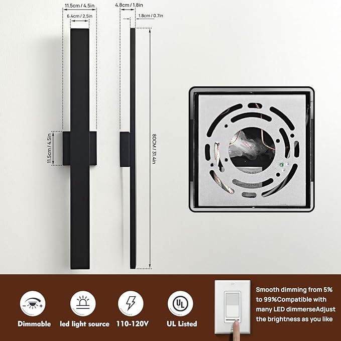 Black Long Outdoor Wall Lights Modern Exterior Lighting Fixtures 31.5 Inch Outdoor Wall Sconce LED 3000K IP65 Waterproof Wall Mount Outside Lights for House Garage Front Door Patio 1Pack