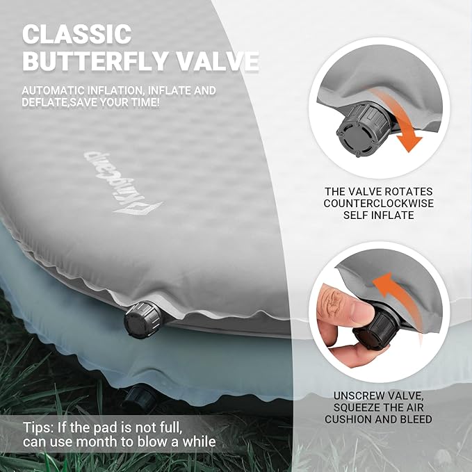 KingCamp Sleeping Pad for Camping Double Size Self Inflating Camping Mattress 11 R-Value Foam Pads 3 Thick 2 People Outdoor Pad Light Grey