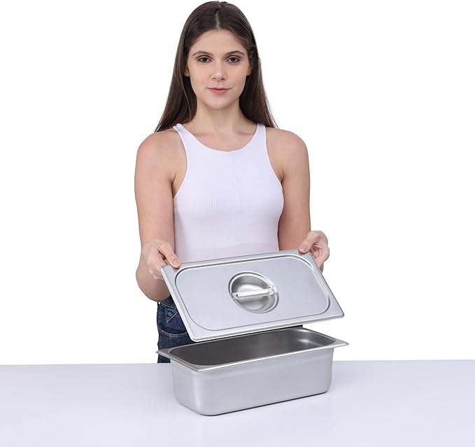 BIRDROCK HOME Stainless Steel Steam Table Pan Lids - Restaurant and Catering Supplies - 24 Gauge Steel - Perfect for Meal Prep Cooking and Food Storage Container - 6 Pack Fits 1/3-Size Hotel Pans