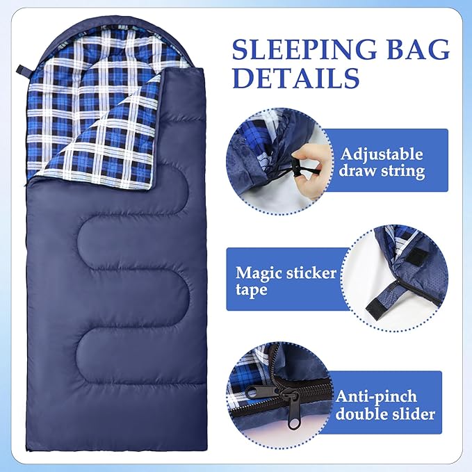 Uniqwamer Kids Sleeping Bag for Girls Boys - 4 Seasons Cold &amp Warm Weather Flannel Camping Sleeping Bags Lightweight &amp Waterproof 45°F Sleeping Bag for Camping Hiking Outdoor Travel
