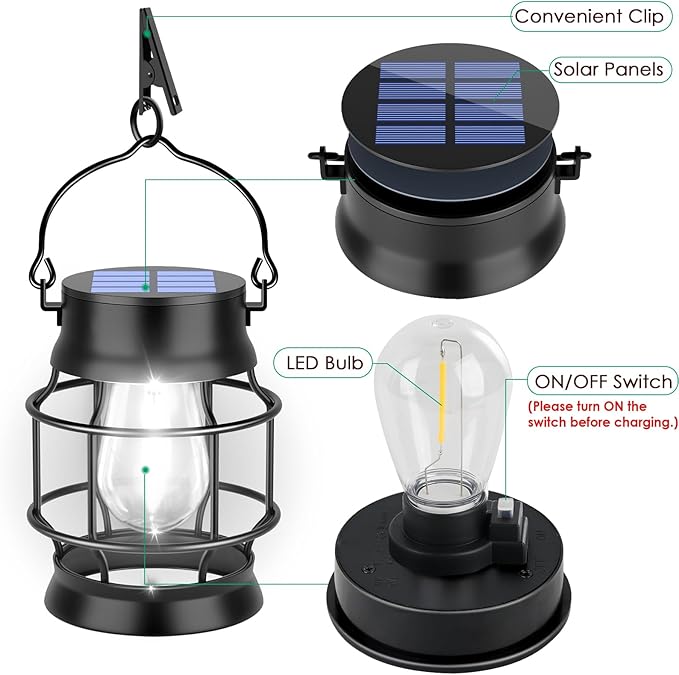UBright 2 Pack Solar Lantern Lights Outdoor Waterproof Metal Hanging Solar Lights for Outside Lanterns Decorative Outdoor for Patio Porch Garden Lawn Cool White