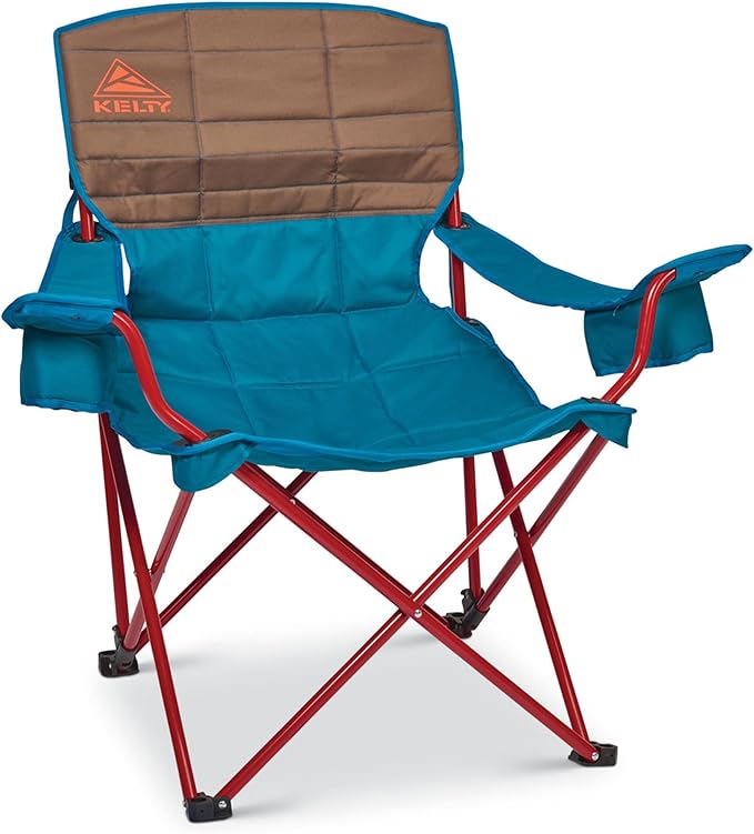 Kelty Deluxe Lounge Chair – Folding Outdoor Camp Chair Insulated Cupholders Customized Recline Steel Frame Padded Roll Storage 2024 (Deep Lake)