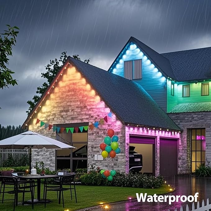 RGB Permanent Outdoor Lights 50ft 30 LEDs - Outdoor Lights under Eave for House Decoration with App Control &ampRemoteSmart Lighting Support with Alexa &amp Google Assistant for Party HalloweenCh