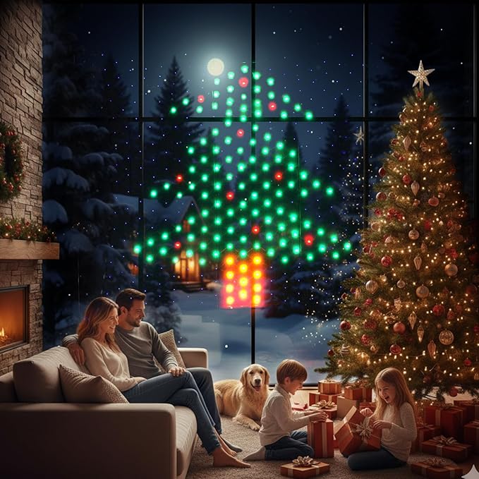 Leisure world LED Christmas Tree Window Silhouette LightsUSB Operated LED Net Outdoor Mesh Lights with Timer 8 Modes for Indoor Outdoor Holiday Xmas Party Decor