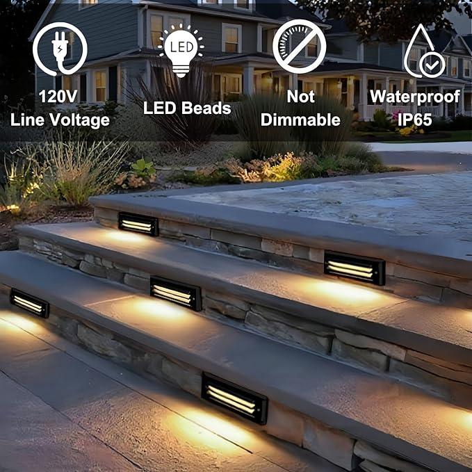 ZONK LED Outdoor Indoor Stair Lights 6W 120V Landscape Pathway Step Lights 10Inch 3000K Non-dimmable IP65 Waterproof Staircase Light Deck Lighting Retaining Wall Lights Pack of 6