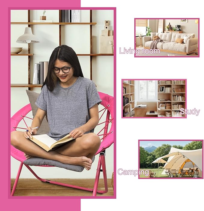 Bungee Chair Portable Foldable Dish Chair Bunjo Game Chair for Outdoor and Indoor and Camping and BBQ (Pink)