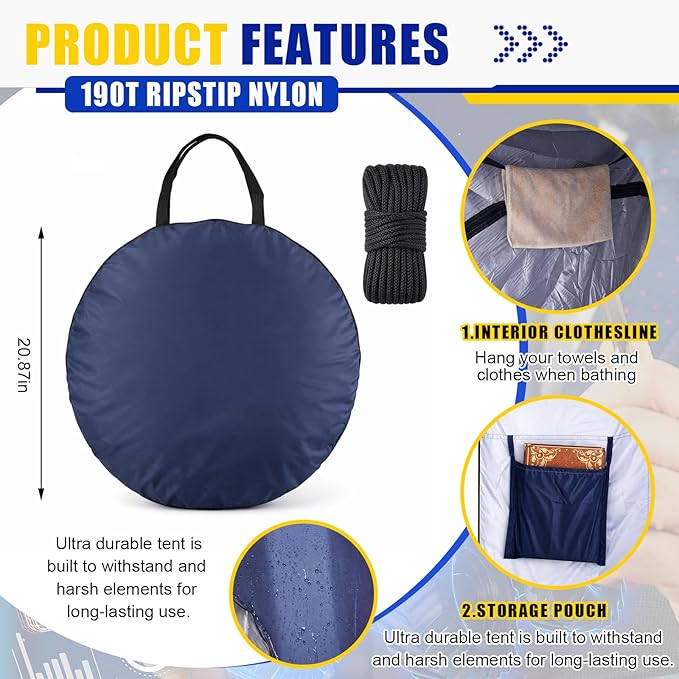 Instant Changing Tent for SUV Trunk 2 Large Rooms Portable Stable Pop up Shower Privacy Shelter Outdoor Toilet Tent Dressing Room with Floor for Camping Beach Hiking Include Carry Bag Blue