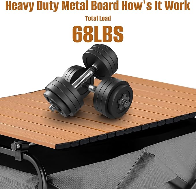 Metal Tabletop Board for Wagons CartFoldable Table 29×18 Heavy Duty for WagonAlloy Board with Load Capacity 68LBSCamping Essential and Gear for Outdoor Party with Family and Friends(Woody)