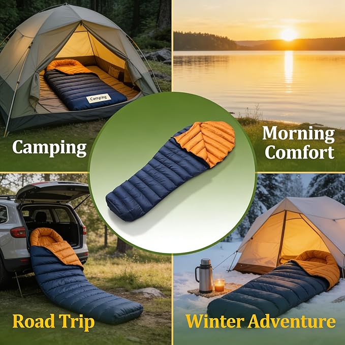 Down Sleeping Bag Ultralight for Adults 90% Duck Down 800+ Fill Power 5-10°C with Compression Storage Bag - Water-Resistant Shell for Kids and Backpacking Gear