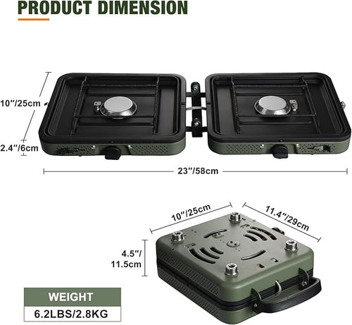 2 Burner Propane Camping StovePortable Folding Gas Stove for Camping with 17200 BTUTwo Adjustable Burners with Easy Carrying Handle&ampInlet Gas PipeOutdoor Camp Stove for Camping Backpacking