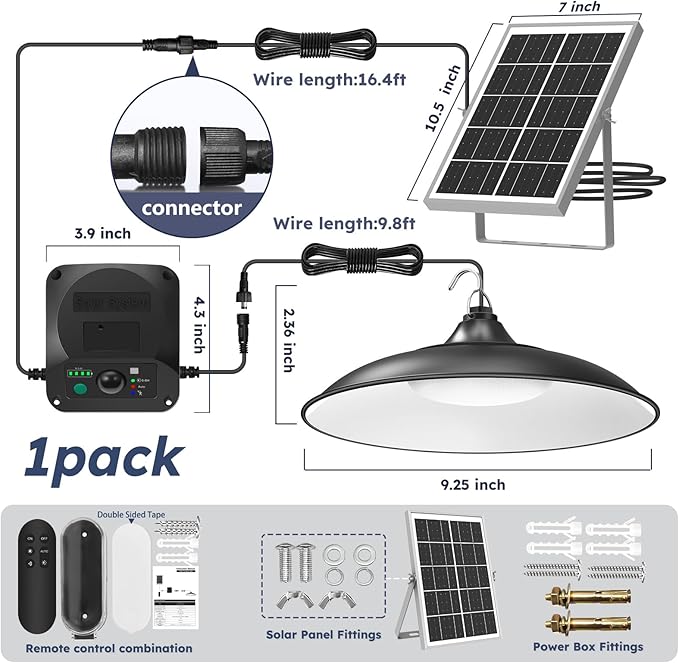 Solar Shed Lights Indoor Outdoor 3200LM Motion Sensor Pendant Light Daytime Available with Remote &amp Button Control IP65 Waterproof 4 Lighting Modes for Barn Garage Gazebo Chicken Coop Shop - 1 P