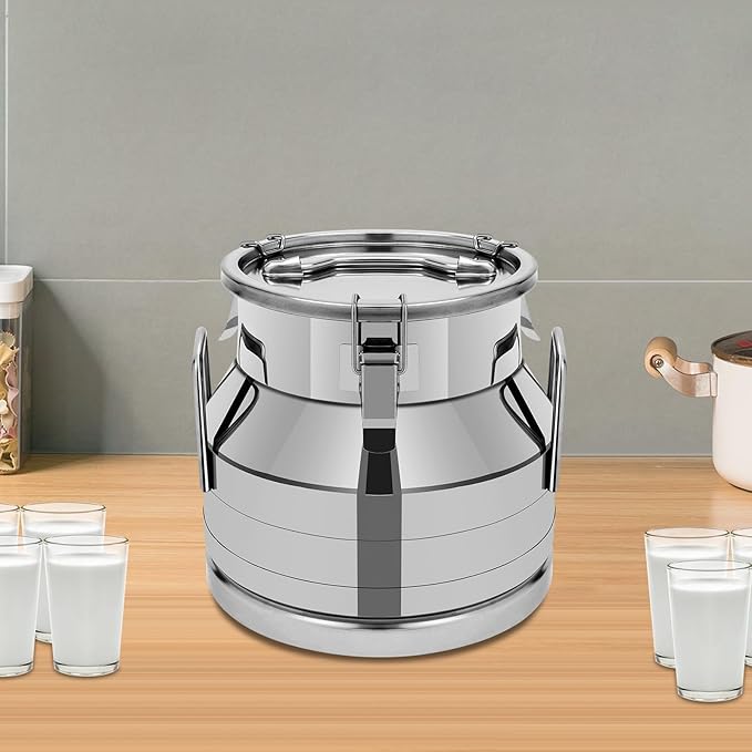 Stainless Steel Milk Can 12L/3.17Gal Metal Airtight Canister Food Storage Container with Lid &amp Clamps Bean Rice Cereal Storage Bucket for Kitchen Restaurant W12.6*H11.8in
