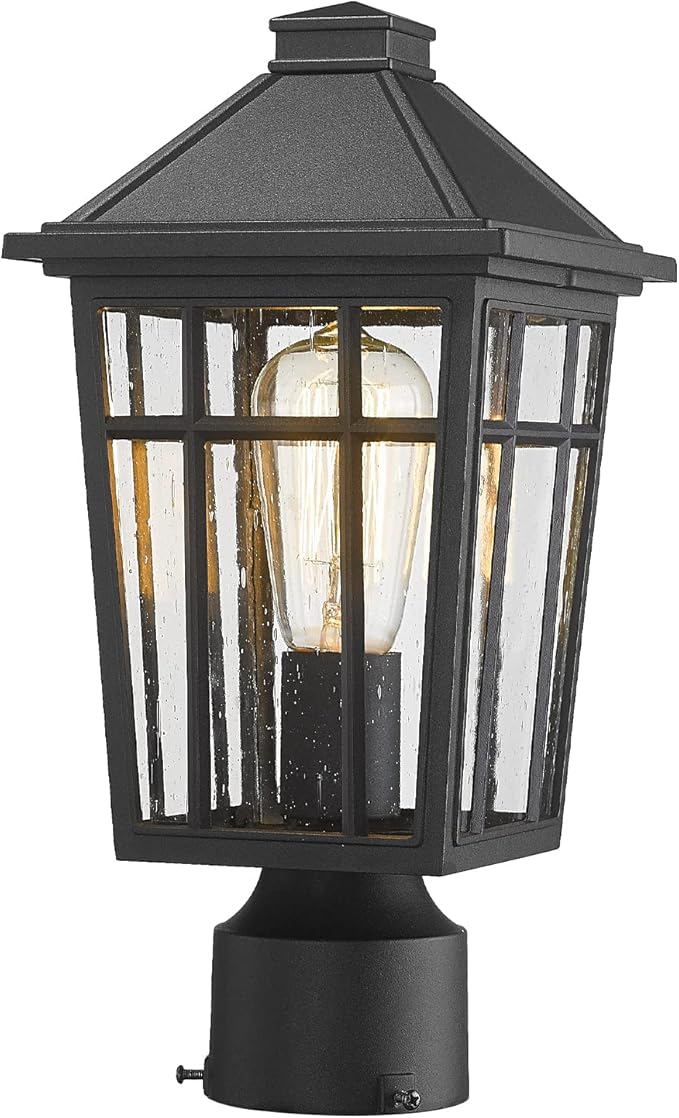 Darkaway Outdoor Post Lights Lamp Post Light Fixture Waterproof Aluminum Housing with Glass Fence Post Deck Lighting for Garden Patio Pathway (1 Pack Black)