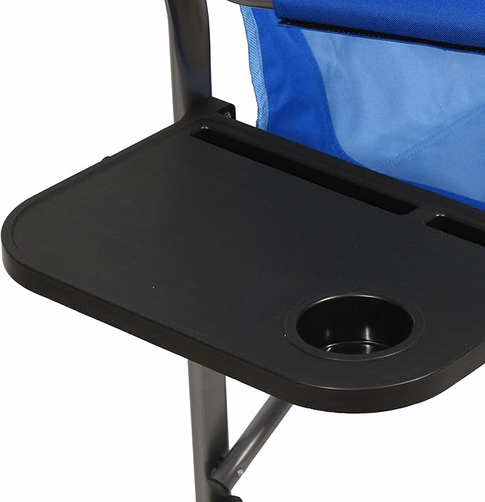 Kamp-Rite Portable Folding Outdoor Beach Patio Lawn Director's Chair w/Side Table &amp Cup Holder for Camping Tailgating and Sports 2-Tone Blue