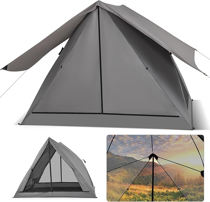 Tangkula Pop Up Camping Tent for 2-3 Person 360° One-Way See-Through Backpacking Tent with Removable Rainfly 2 Mesh Windows 2 Zippered Doors Carrying Bag Portable Outdoor Family Tent for Camping
