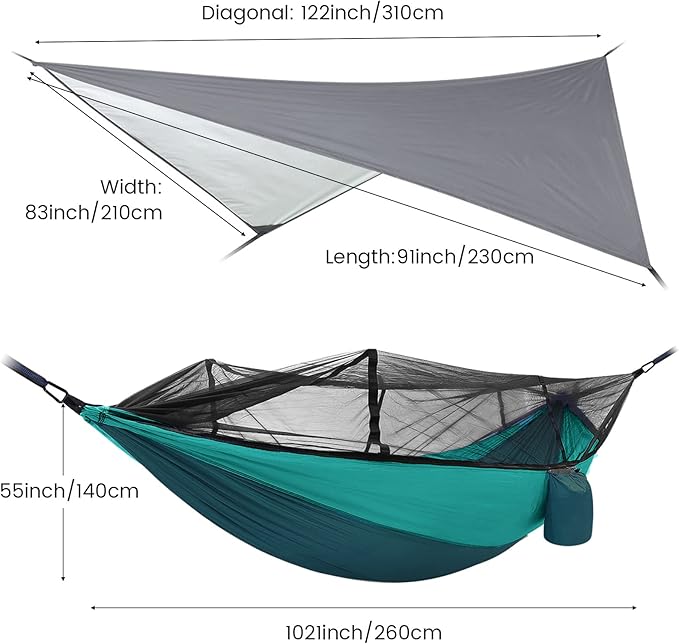 Camping Hammock with Mosquito Net &amp Rain Fly Tent Tarp &amp Tree Straps Portable Strong Nylon Hammock Parachute Tent w/Storage Bag for Camping Hiking Backyard Outdoor Backpacking Travel