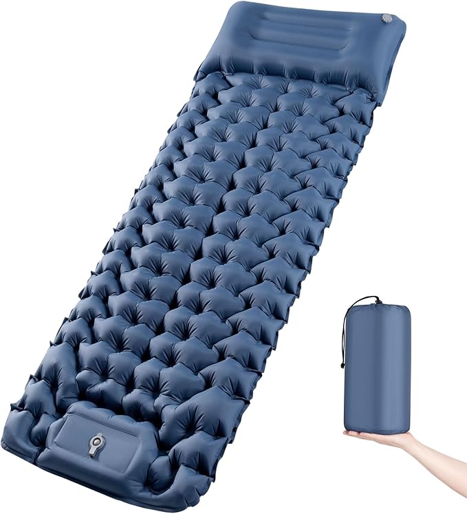 Camping Sleeping Pad | Ultra Lightweight &amp Compact | Ergonomic Camping Mattress for Indoor &amp Outdoor Use | Portable Sleeping Mat with Built-in Foot Pump &amp Pillow for Camping Hiking Trave