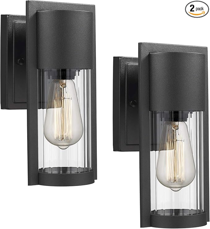 Outdoor Wall Lights 2 Pack Black Exterior Lighting Fixtures Outdoor Waterproof Wall Mount Lantern with Glass Modern Outside Wall Sconce for House Porch Garage Doorway 2254/1W-2PK