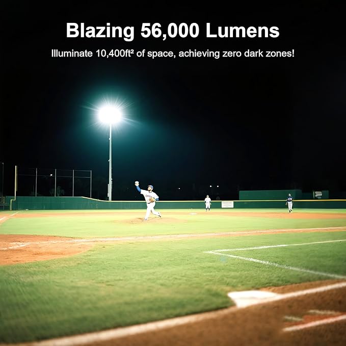 Kekeou 400W Stadium Lights Outdoor LED 56000LM Flood Lights Outdoor 6500K Arena Light Wider Lighting Angle Court Field Light IP67 Waterproof for Parking Lot Sports Court - Black