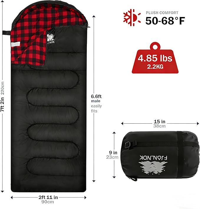 100% Cotton Flannel Sleeping Bag for Adults Big&ampTall Size Backpacking Lightweight Waterproof for Girls Boys Mens Teen for Camping Hiking Outdoor Travel with Compression Bags