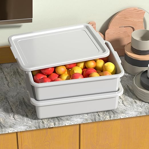 13 L Bus Tub with Lid Light Gray Commercial Food Service Bus Tubs with Lids 3 Packs