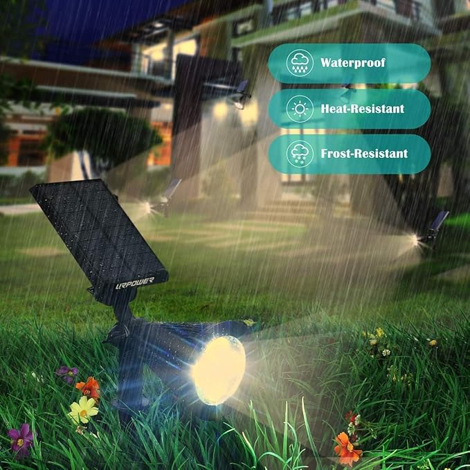 URPOWER Solar Lights Outdoor Adjustable Spot Lights Outdoor 2-in-1 Waterproof Landscape Spotlights Wall Light Dusk-to-Dawn Solar Powered Light for Garden Yard (6 PackWarm White)