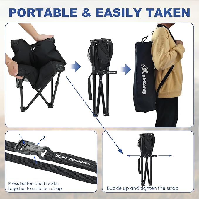 Padded Camping Stool 18 Inch Oversized Folding Camping Foot Rest 500lb Outdoor Camp Chair Footstool Portable Camping Ottoman w/Storage Net Carry Bag for Camping Gardening (1 Black)