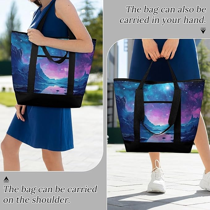 Insulated Shopping BagLarge Reusable Cooler Bags Cool Star River Printed Foldable Shopping BagTravel Waterproof Shoulder Bag
